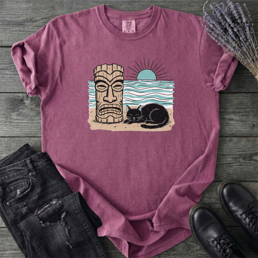 Black Cat Tiki Beach T-Shirt