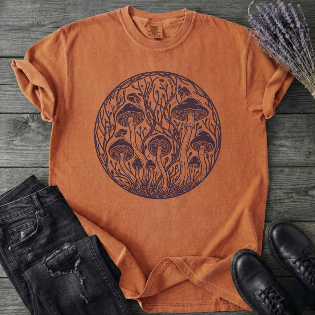 Linocut Mushroom Circle T-Shirt