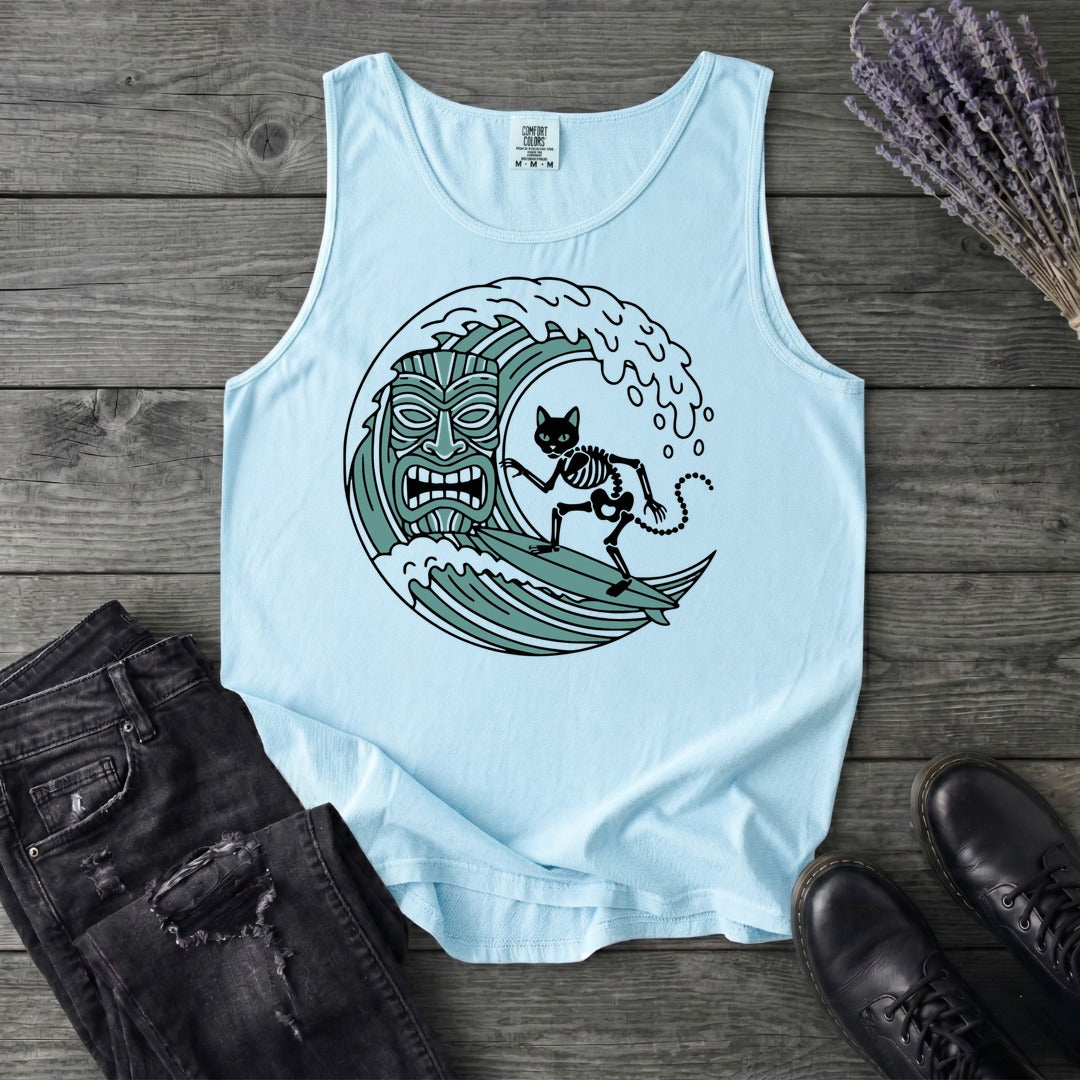Surfing Cat Skeleton Tank Top