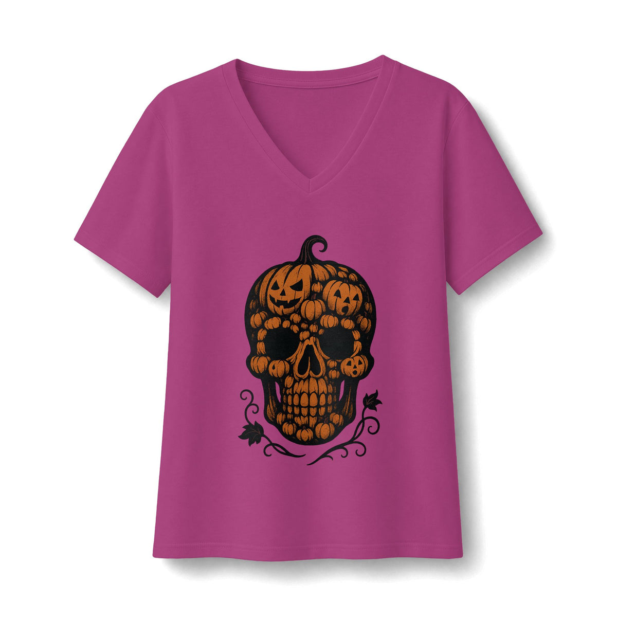 Pumpkin Skull V-Neck T-Shirt