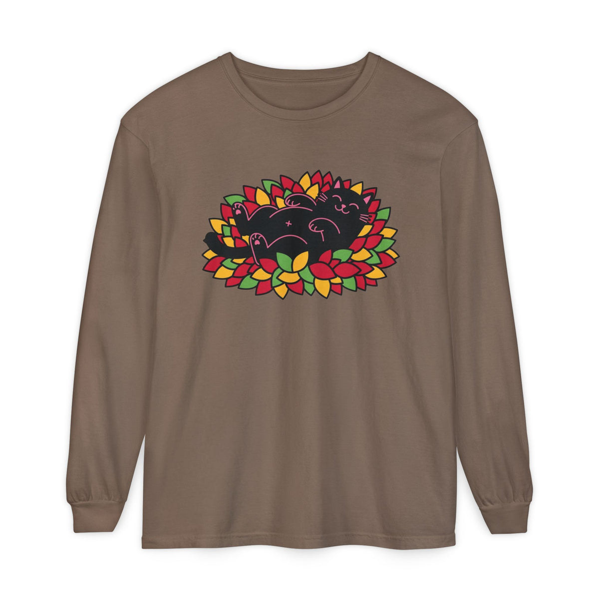 Black Cat Rolling Leaves Long Sleeve T-Shirt