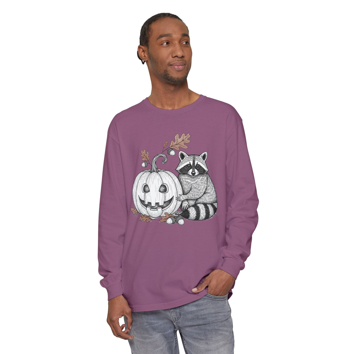 Raccoon And Pumpkin Long Sleeve T-Shirt
