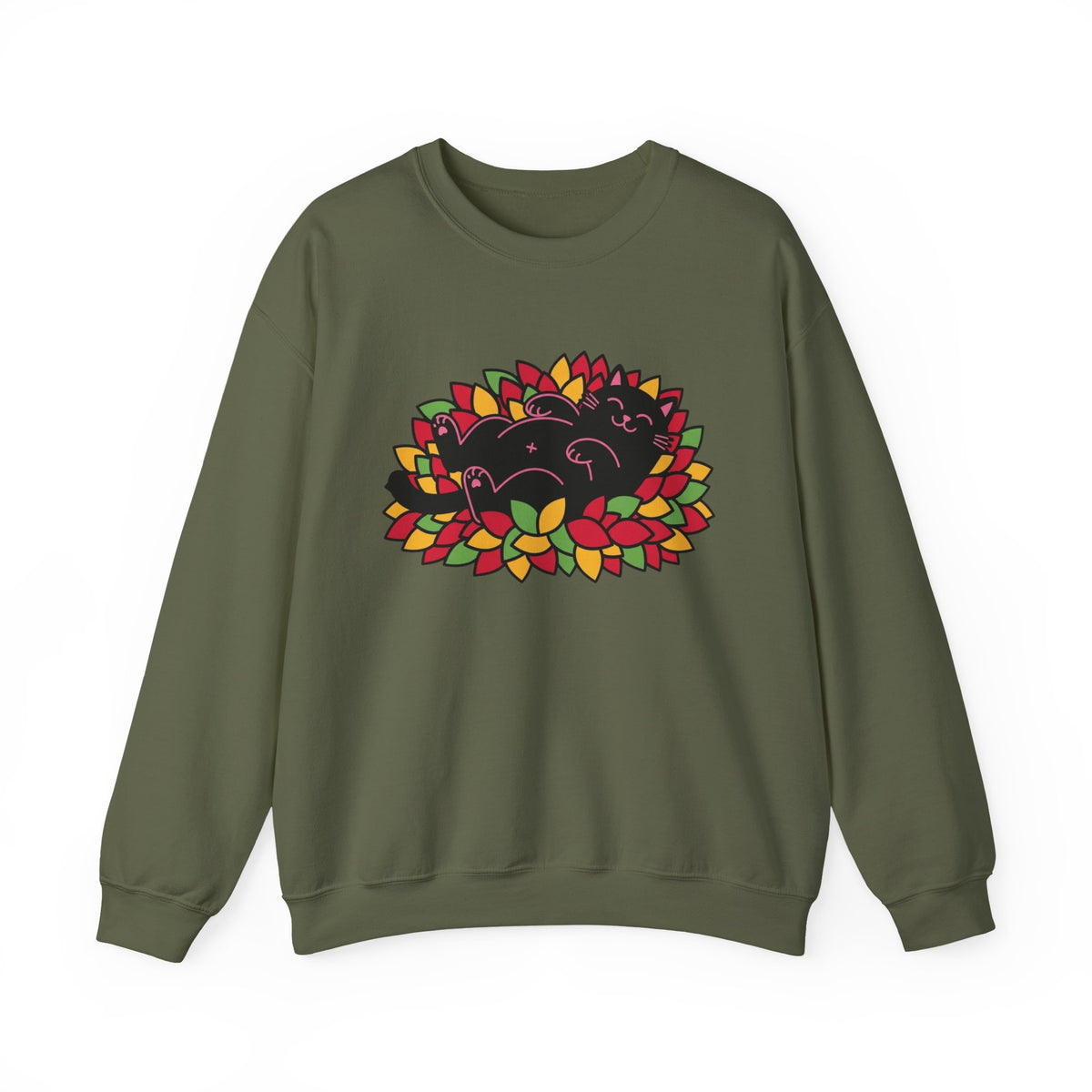 Black Cat Rolling Leaves Sweatshirt