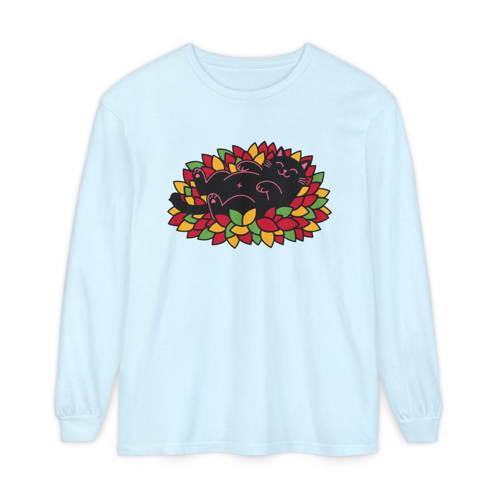 Black Cat Rolling Leaves Long Sleeve T-Shirt
