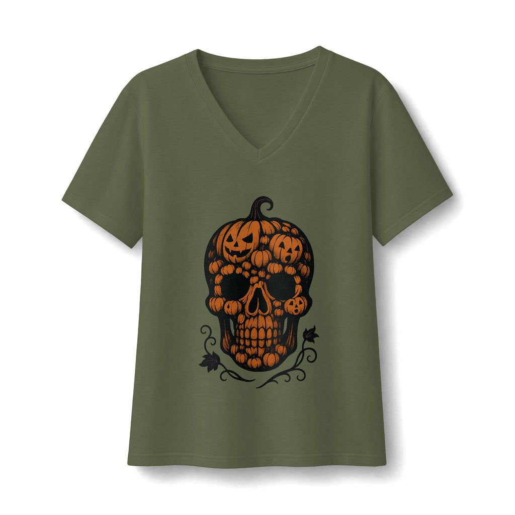 Pumpkin Skull V-Neck T-Shirt