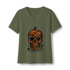 Pumpkin Skull V-Neck T-Shirt
