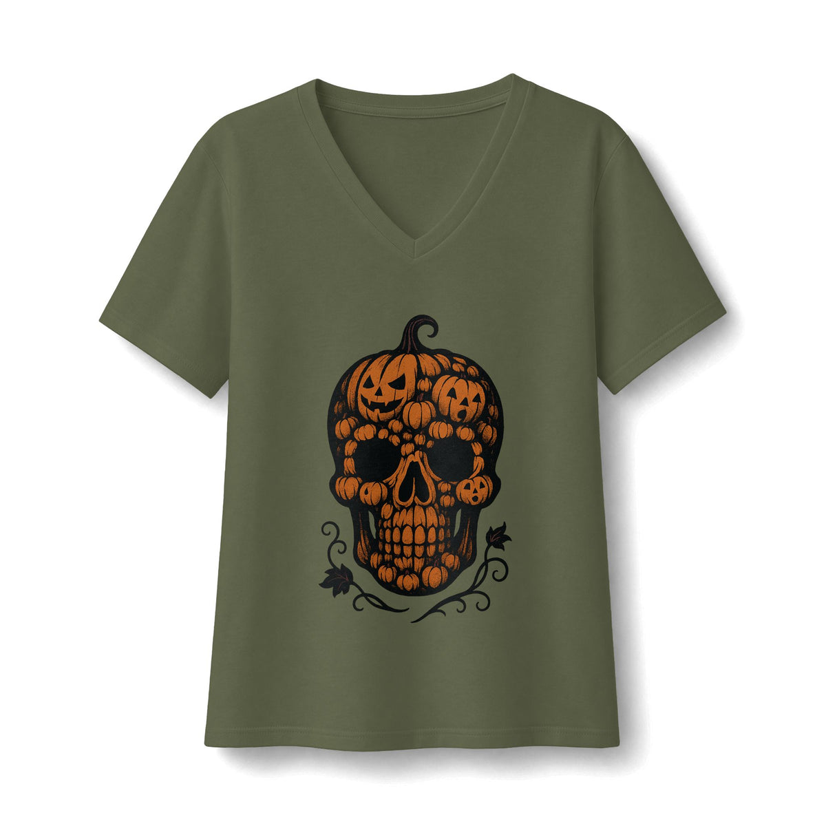 Pumpkin Skull V-Neck T-Shirt