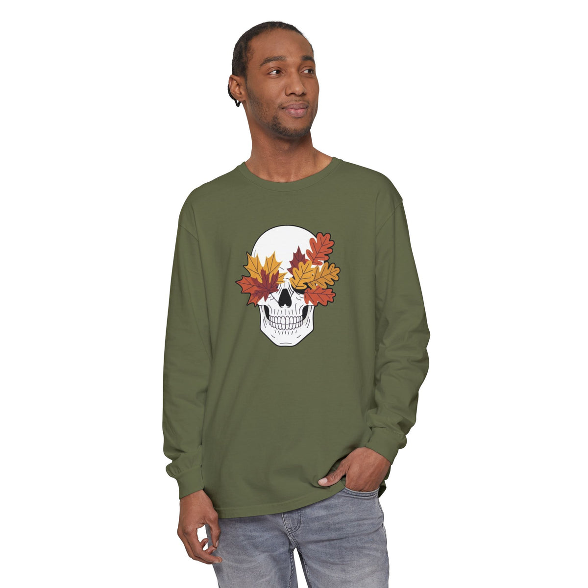 Fall Leaf Skull Long Sleeve T-Shirt