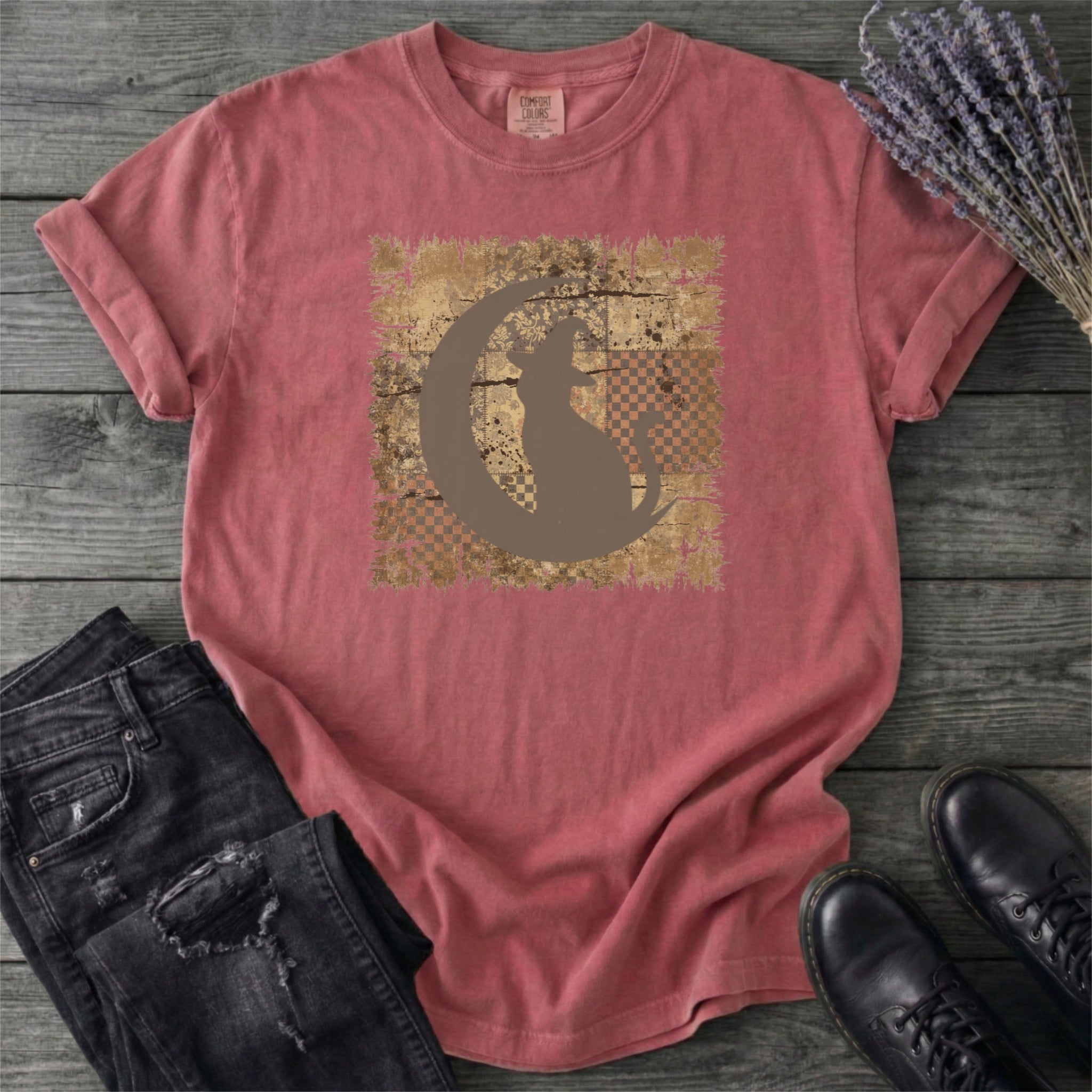 Tattered Patchwork Cat Silhouette T-Shirt
