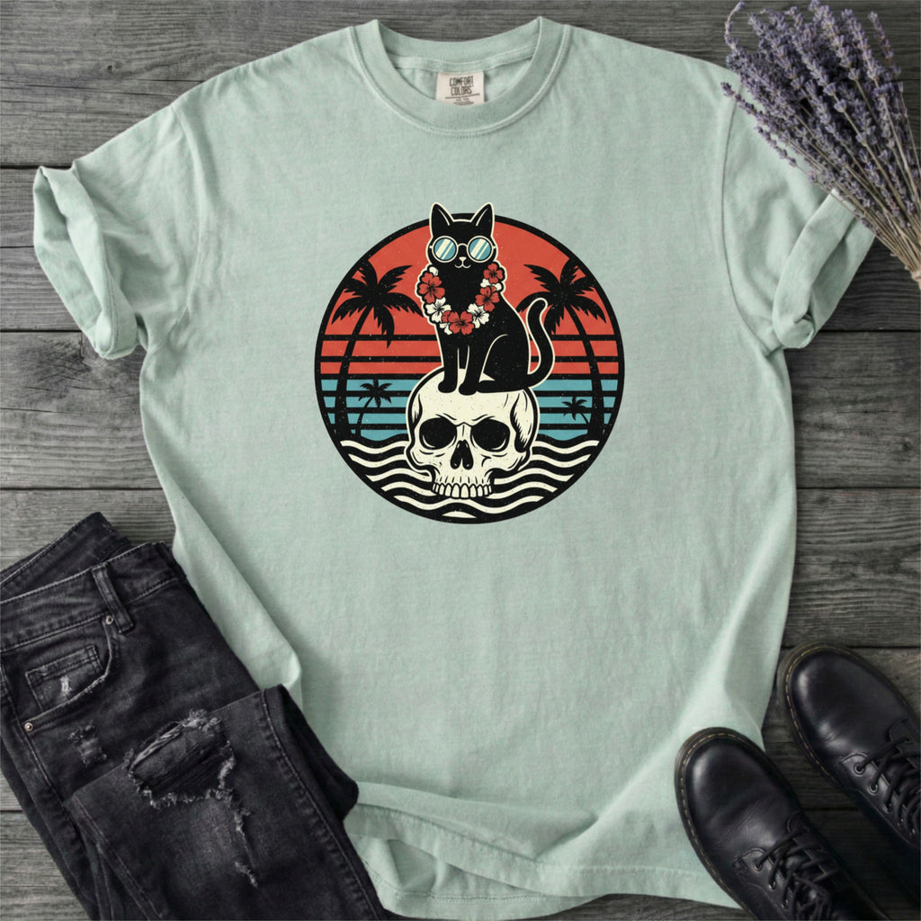 Tropical Cat And Skull T-Shirt
