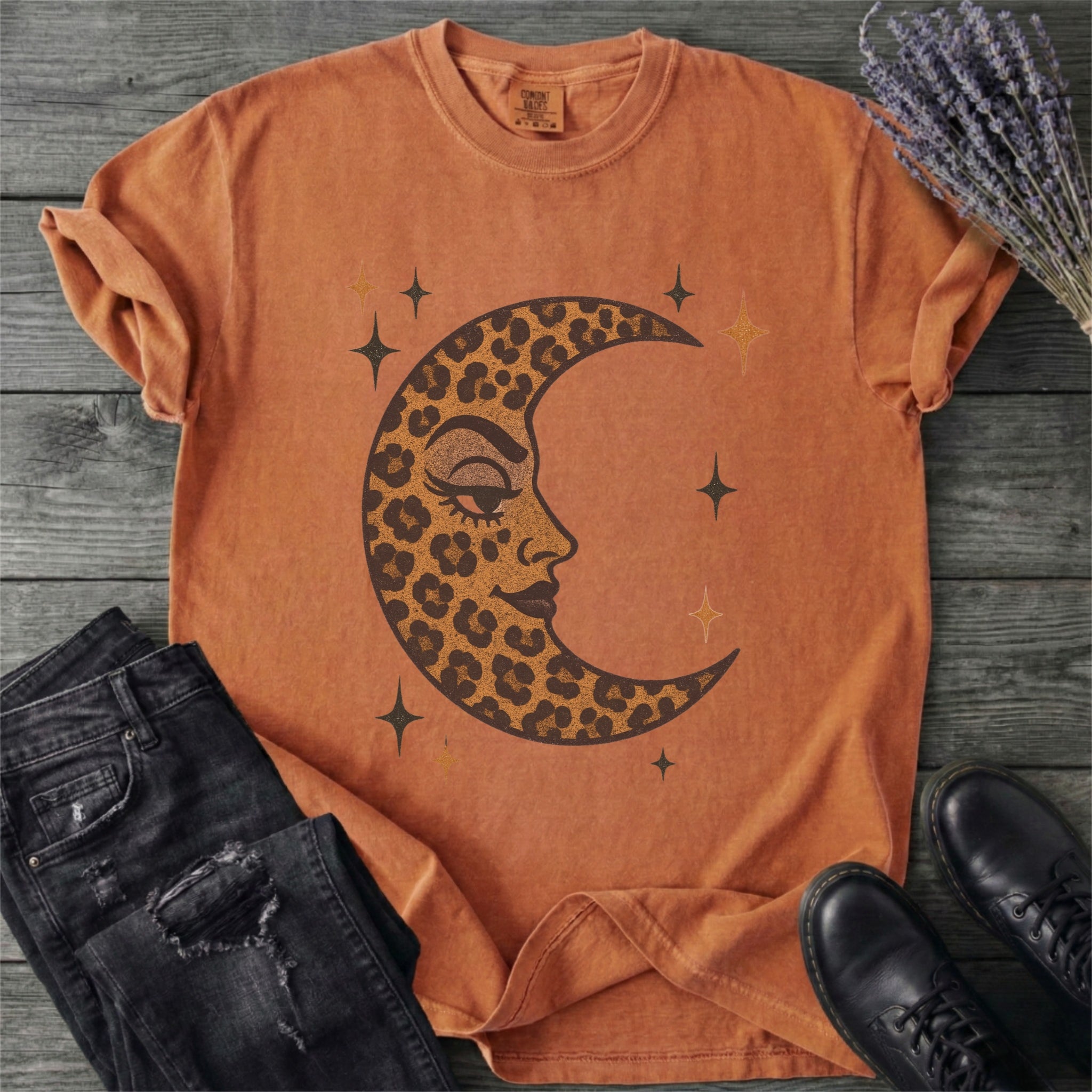 Leopard Print Crescent Moon T-Shirt