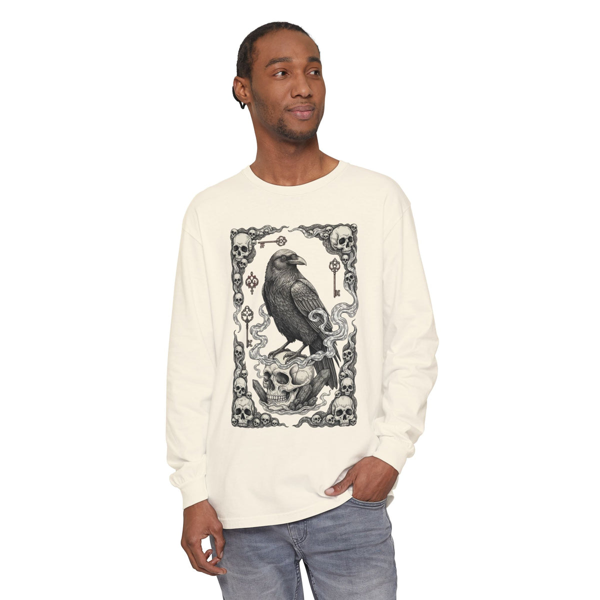 Raven Skull Card Long Sleeve T-Shirt