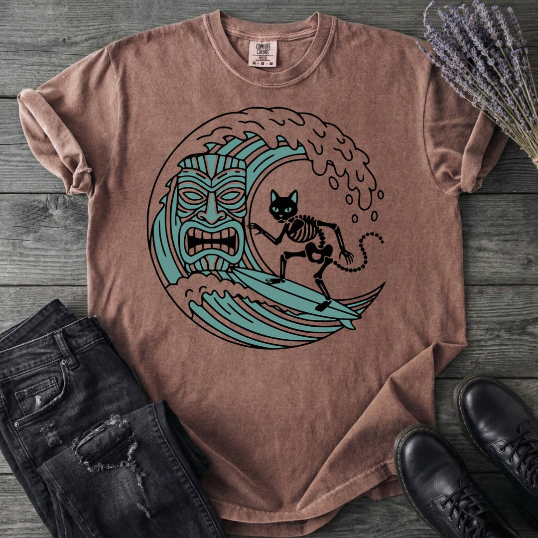 Surfing Cat Skeleton T-Shirt