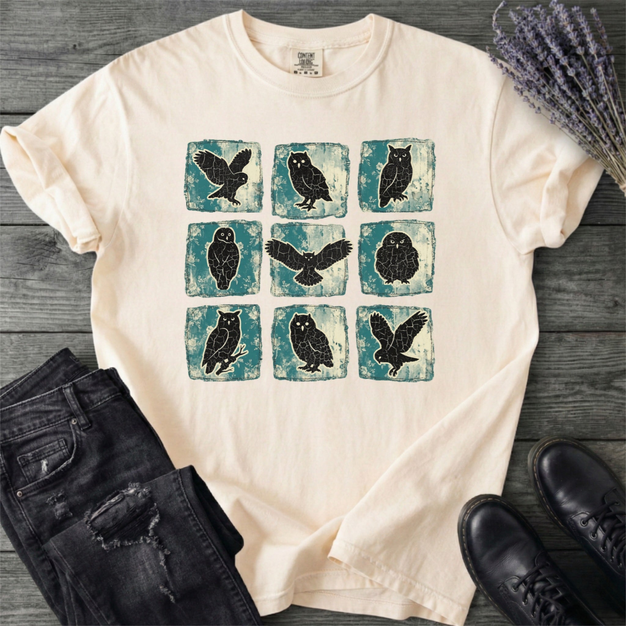 Grunge Owl Grid T-Shirt