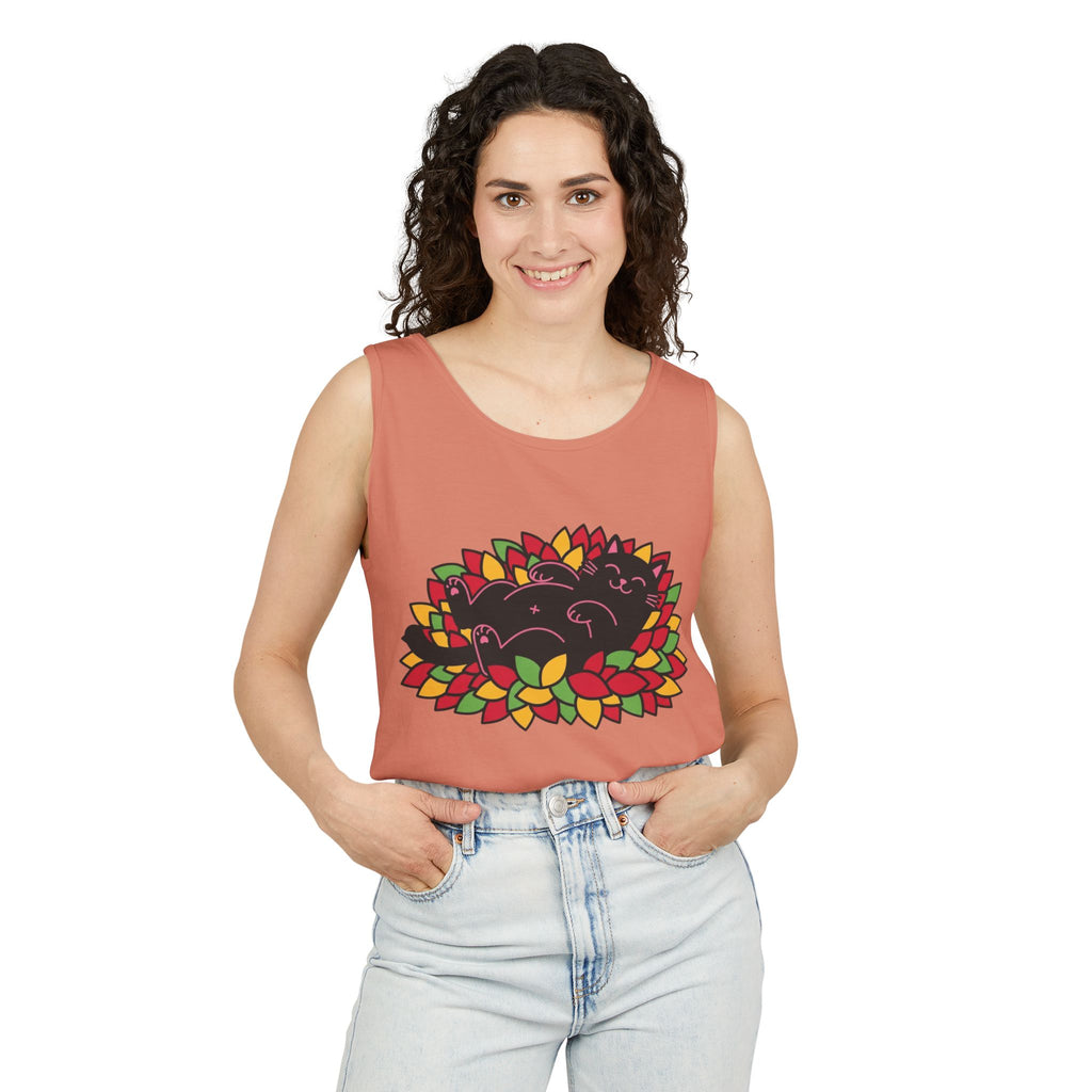 Black Cat Rolling Leaves Tank Top
