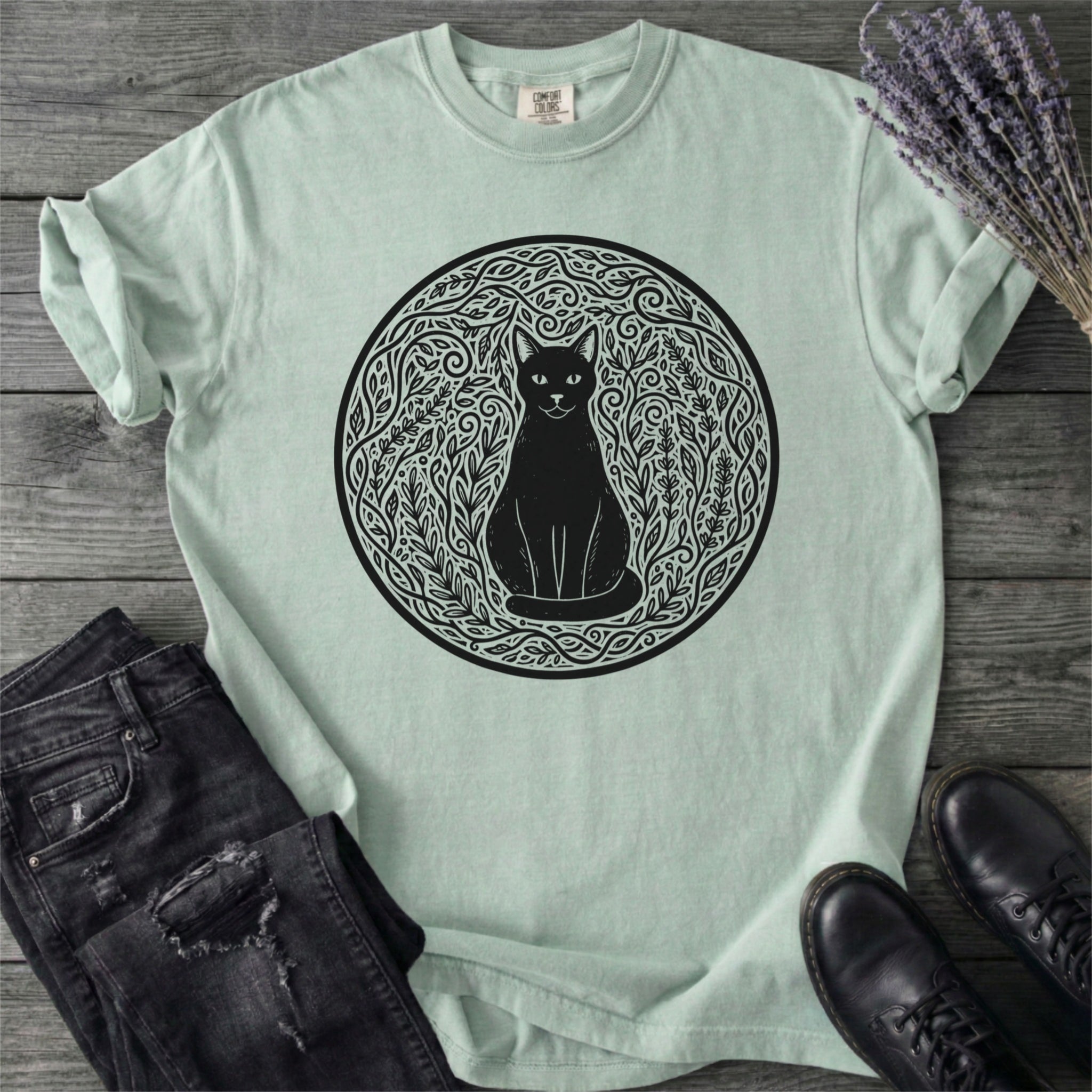Garden Cat Linocut T-Shirt