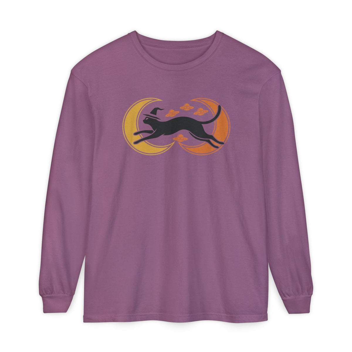 Witch Cat Celestial Ufo Long Sleeve T-Shirt