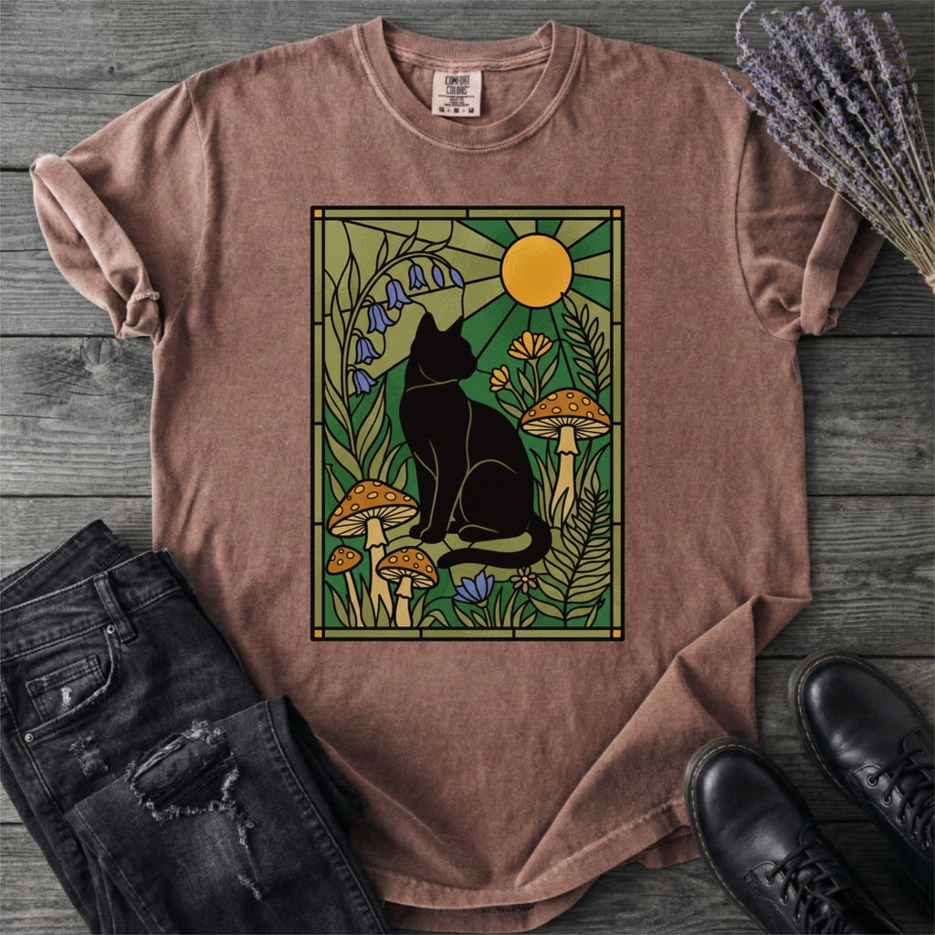 Stained Glass Garden Cat T-Shirt