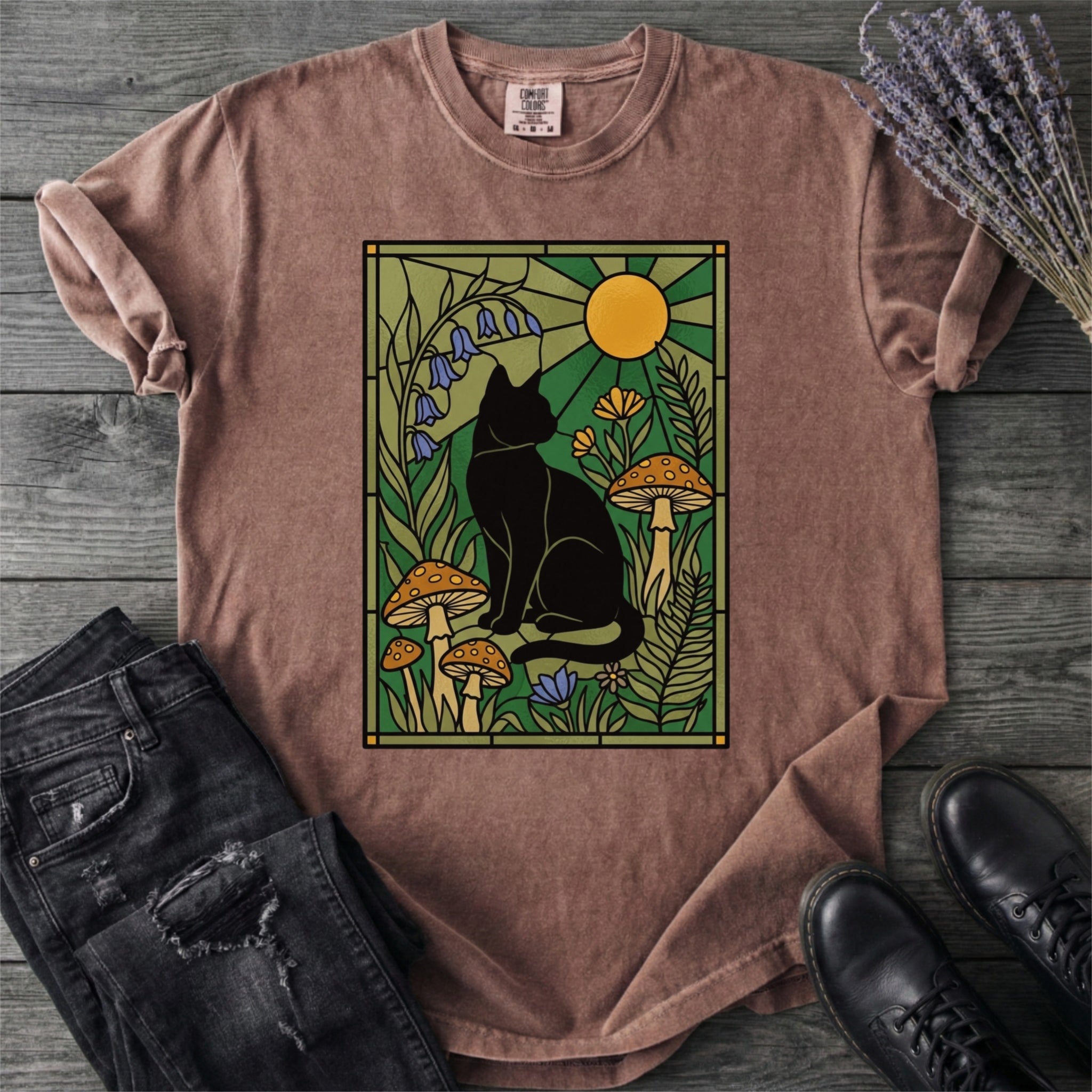 Stained Glass Garden Cat T-Shirt