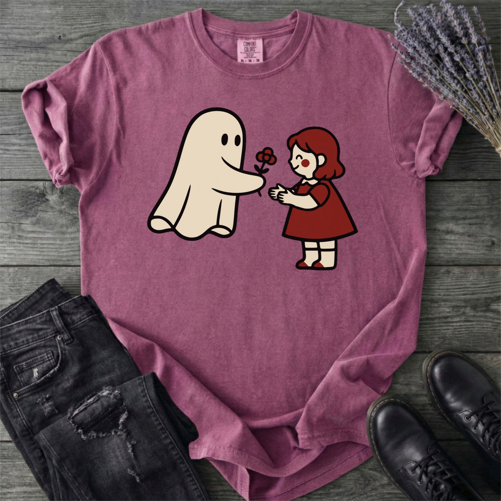 Ghost Giving Girl Flower T-Shirt