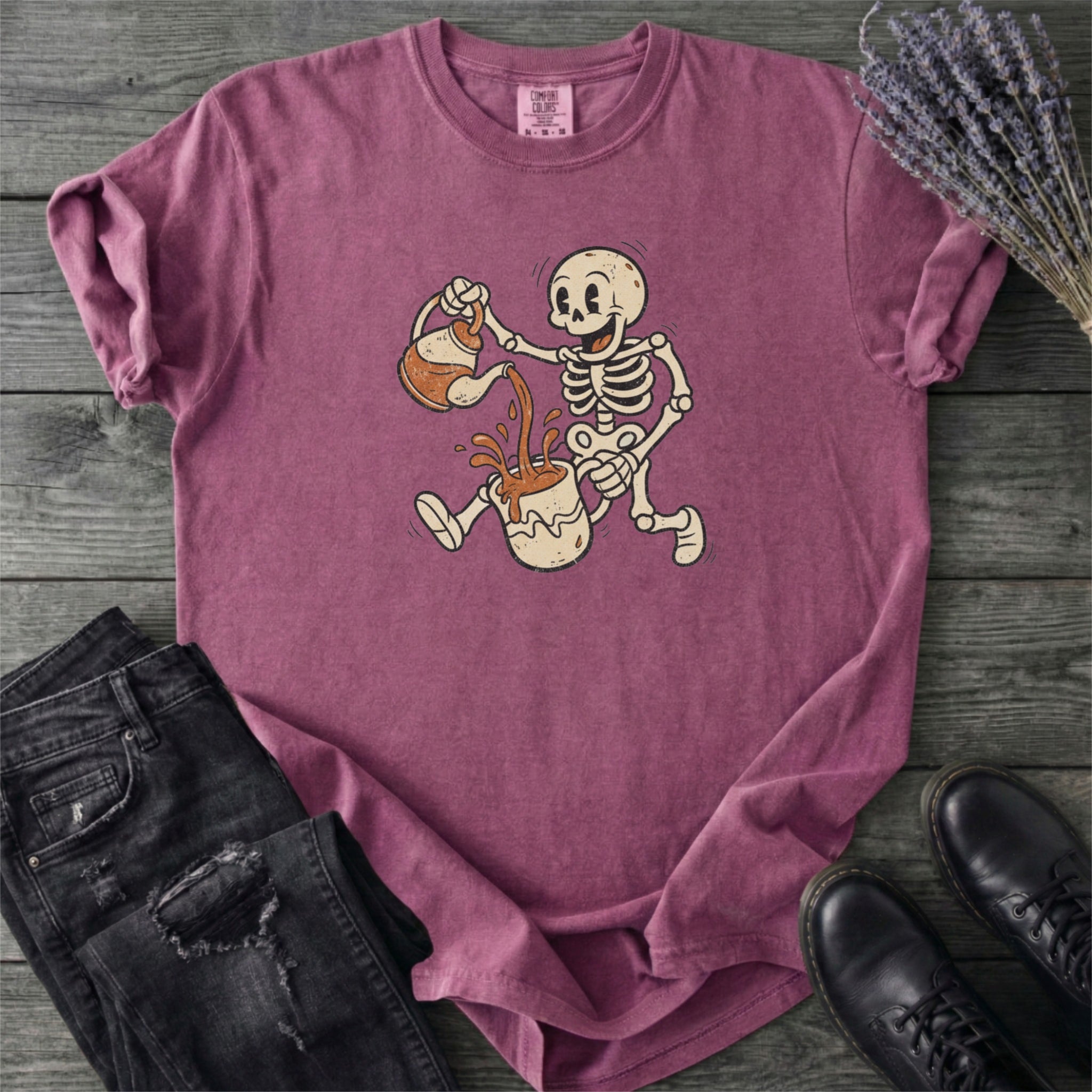 Coffee Skeleton Cartoon T-Shirt
