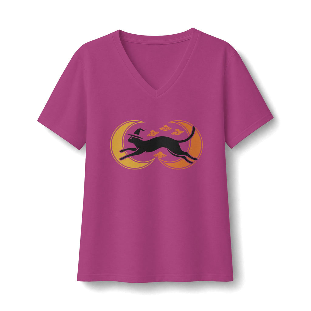 Witch Cat Celestial Ufo V-Neck T-Shirt