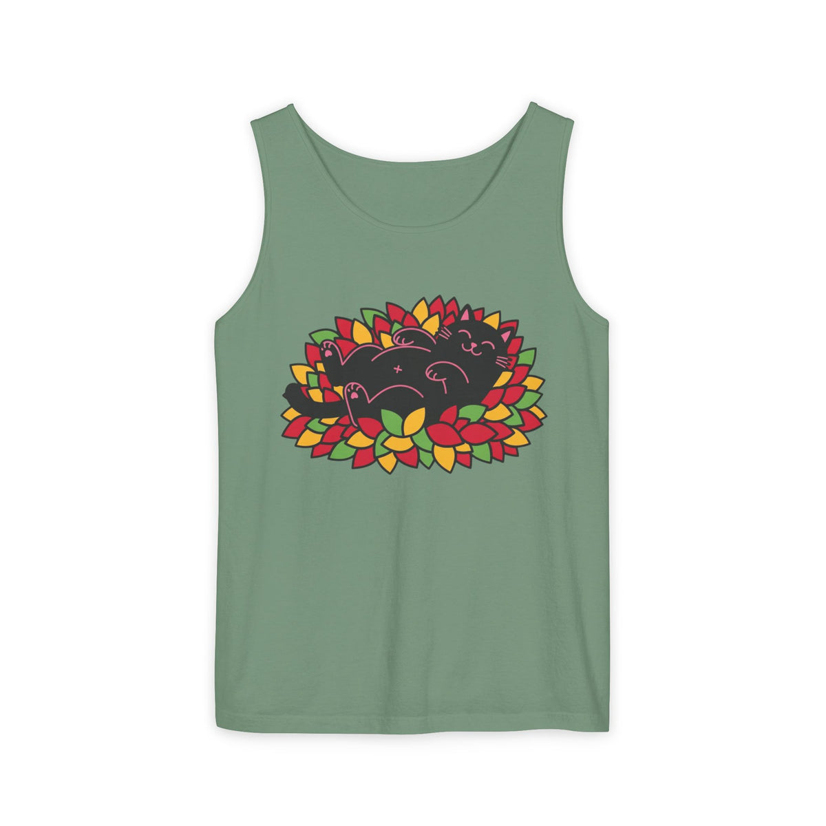 Black Cat Rolling Leaves Tank Top