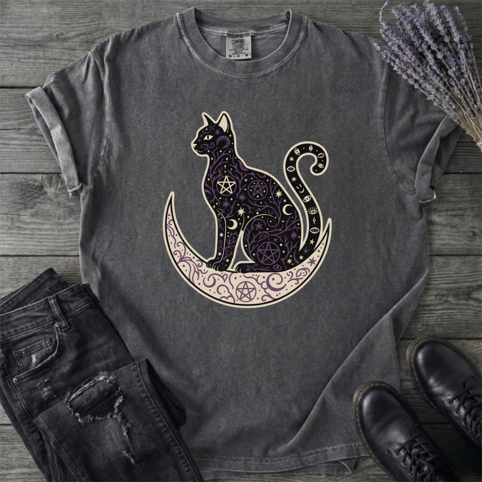Celestial Cat Silhouette T-Shirt