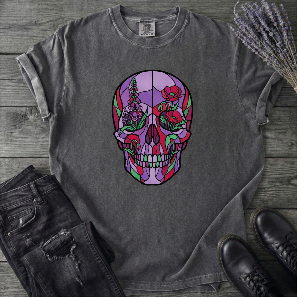 Botanical Stained Glass Skull T-Shirt