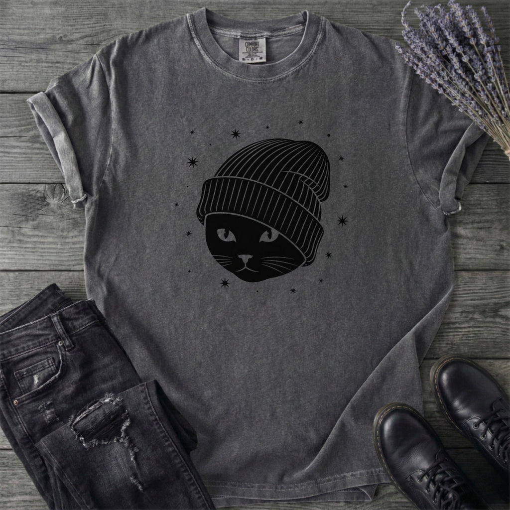 Black Cat Beanie T-Shirt