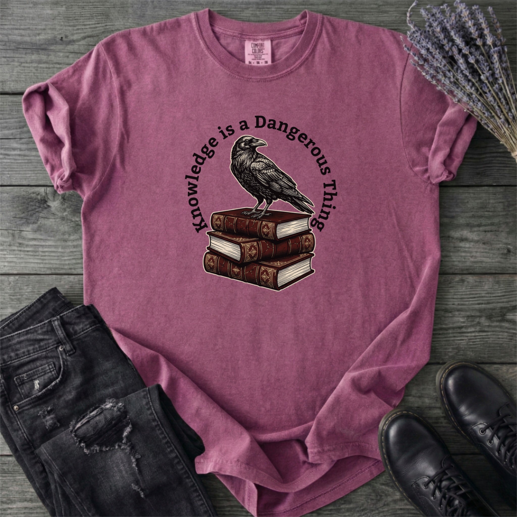 Knowledge Is A Dangerous Thing Raven And Books T-Shirt