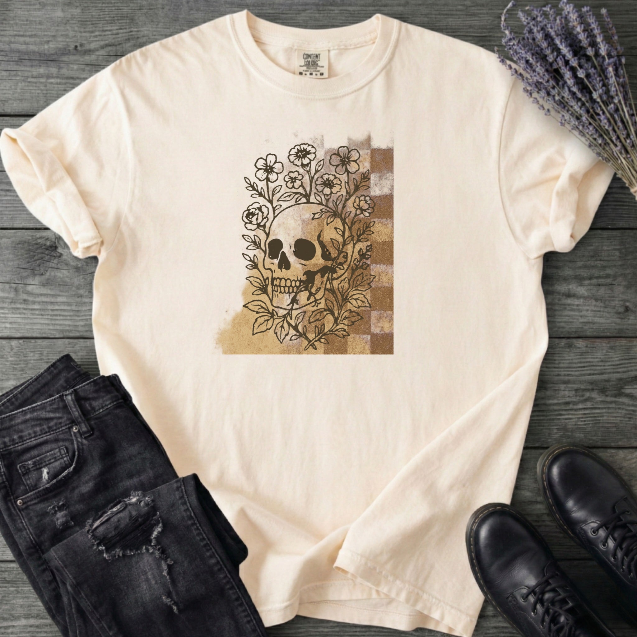 Skull Checker Grunge T-Shirt