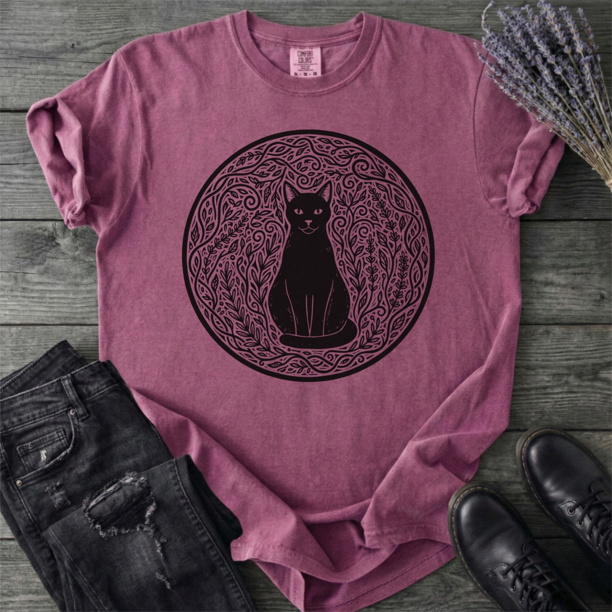 Garden Cat Linocut T-Shirt