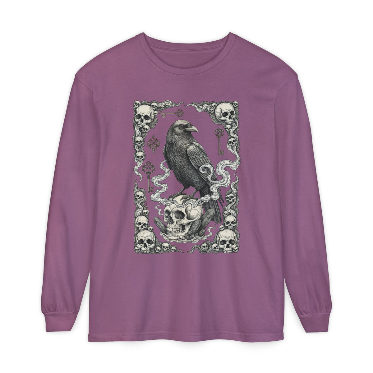 Raven Skull Card Long Sleeve T-Shirt