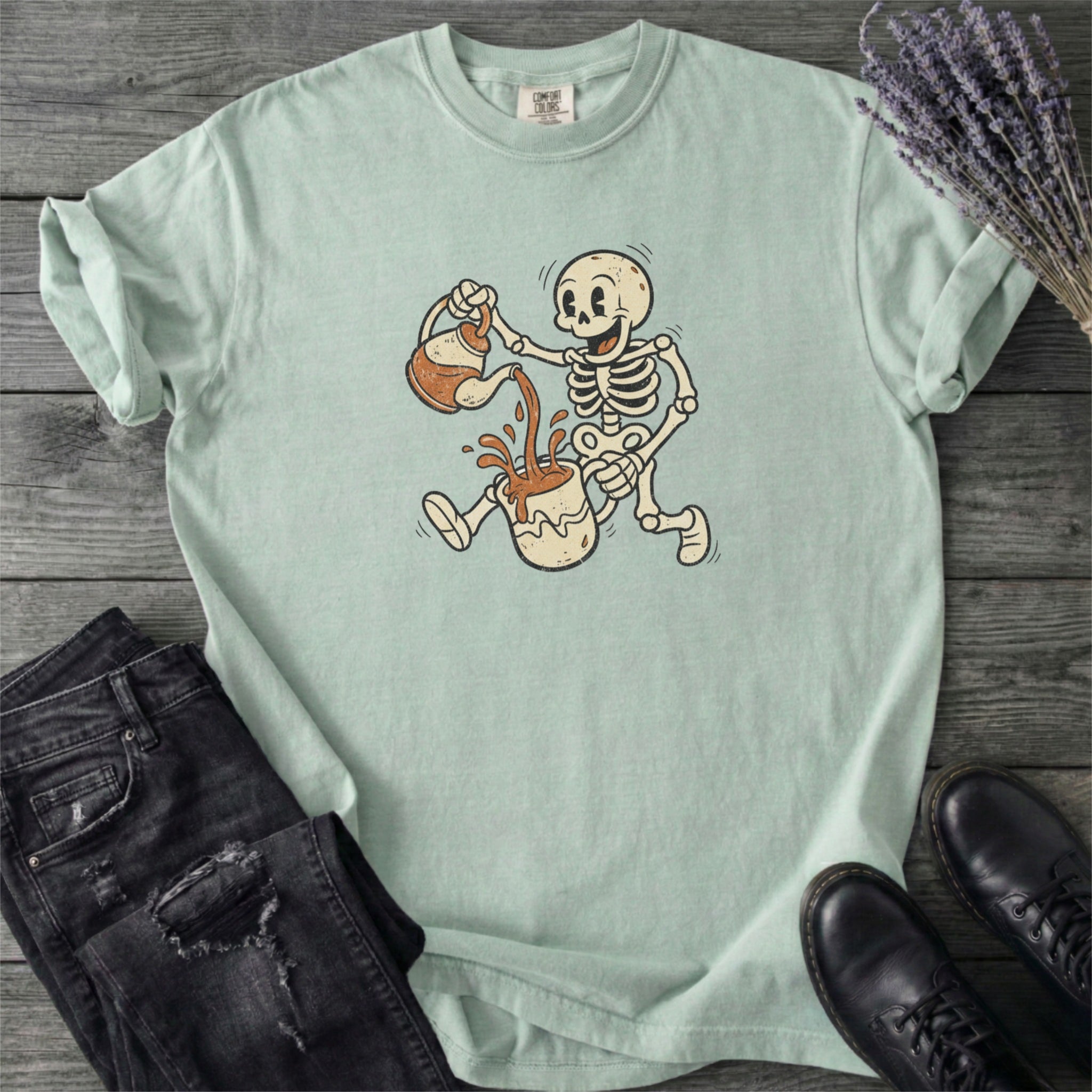 Coffee Skeleton Cartoon T-Shirt