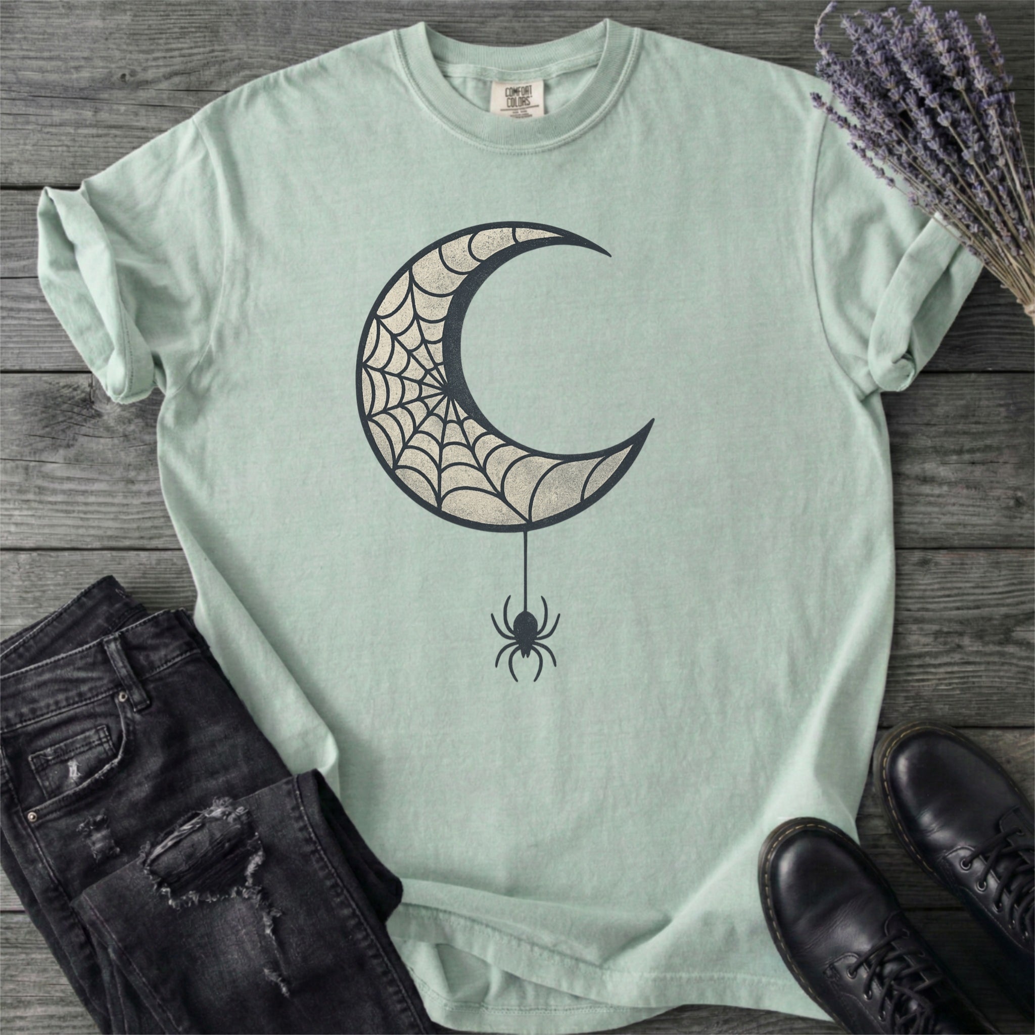 Spiderweb Crescent Moon T-Shirt