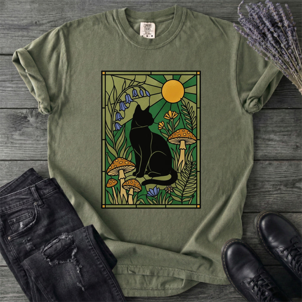 Stained Glass Garden Cat T-Shirt
