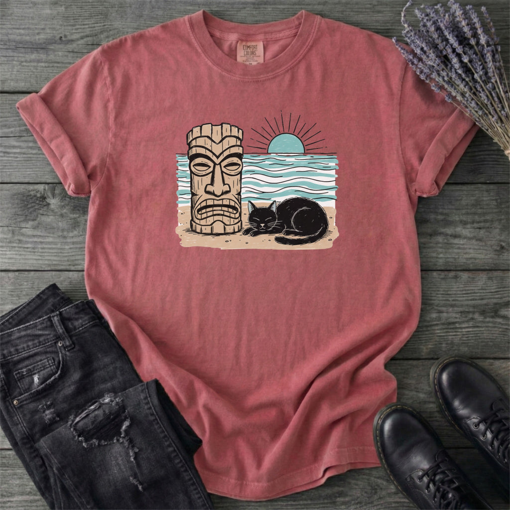 Black Cat Tiki Beach T-Shirt