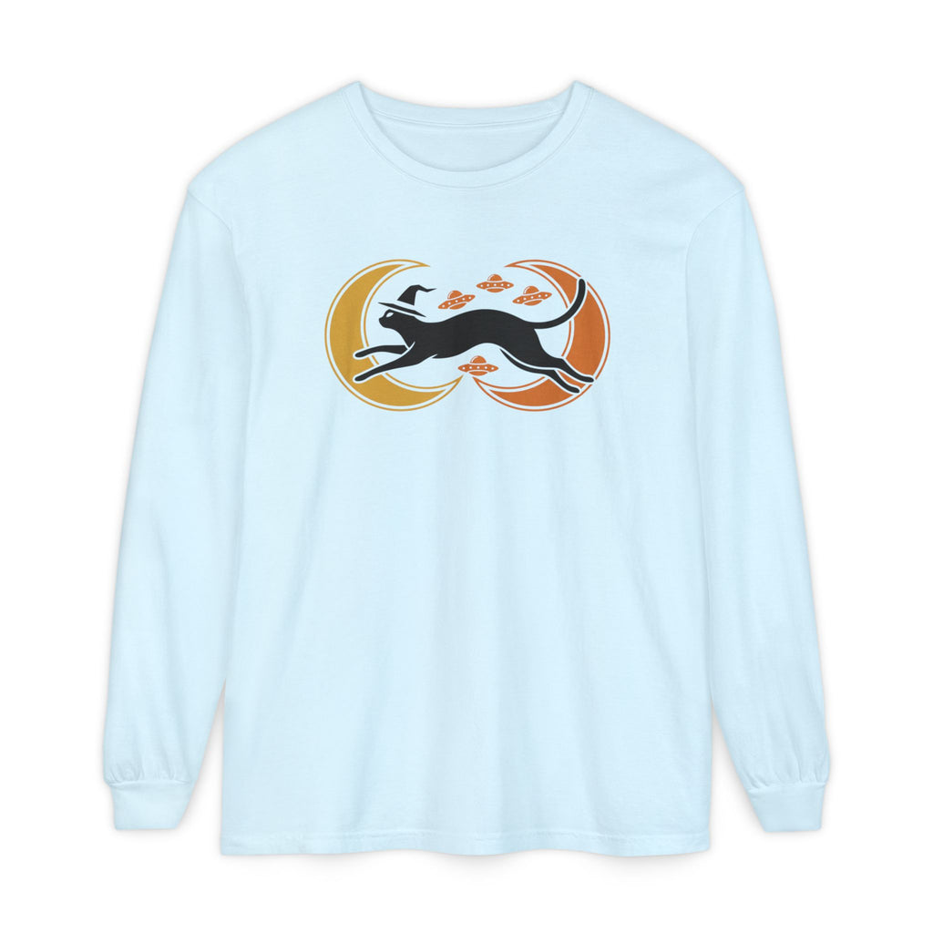 Witch Cat Celestial Ufo Long Sleeve T-Shirt