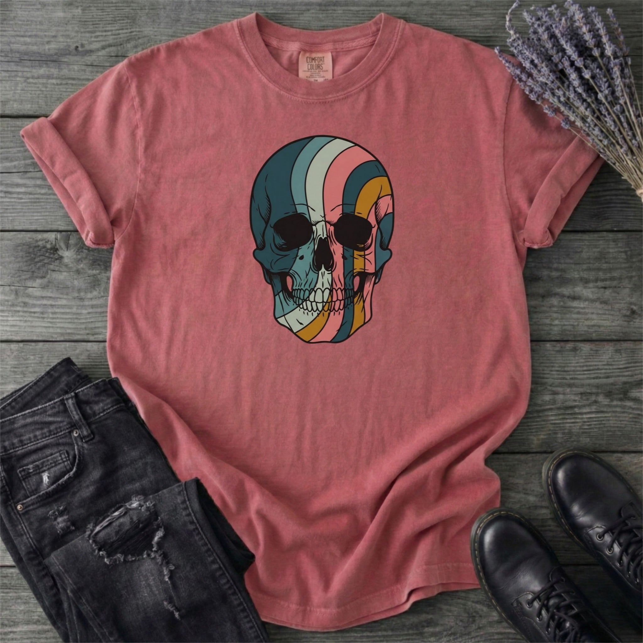 Psychedelic Striped Skull T-Shirt