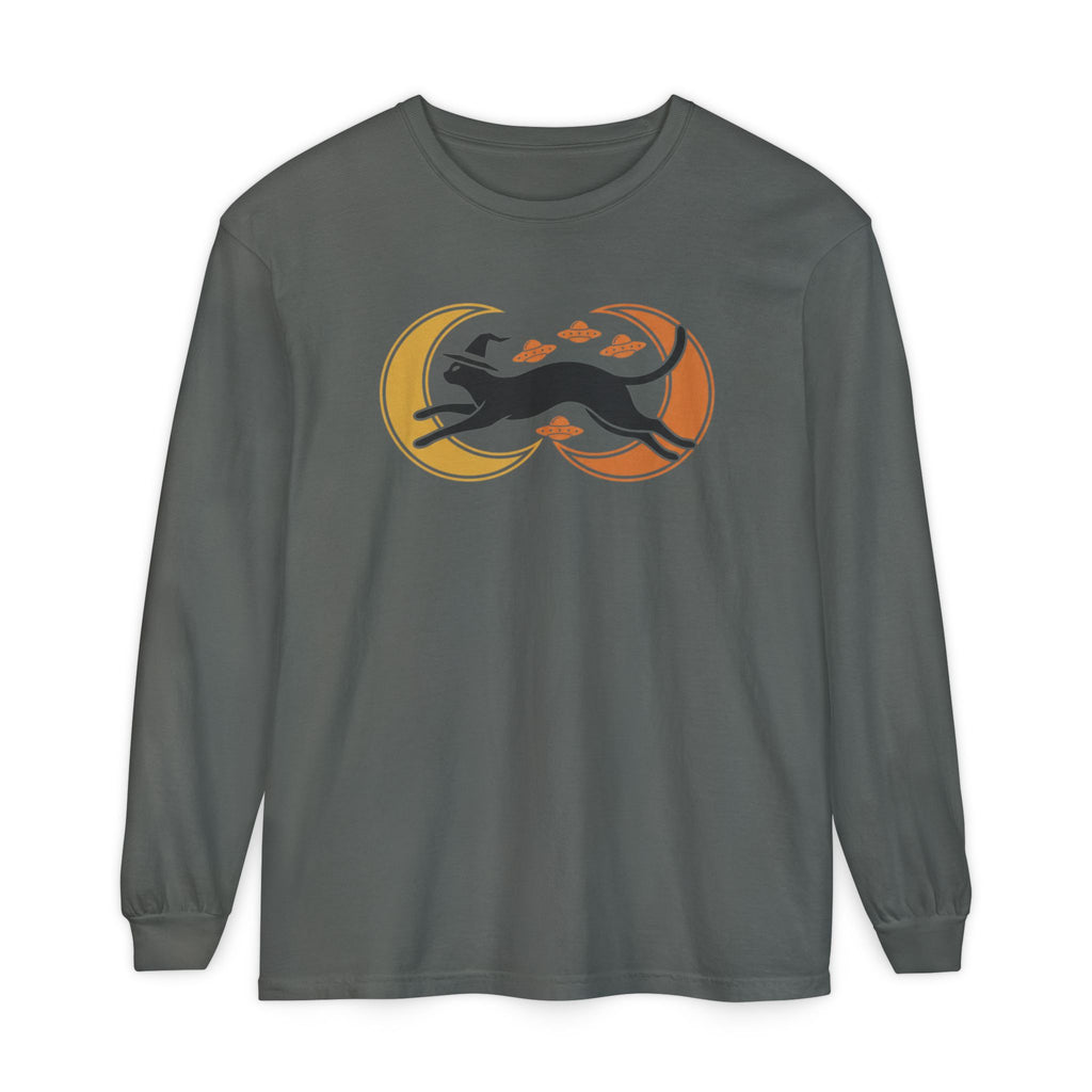 Witch Cat Celestial Ufo Long Sleeve T-Shirt