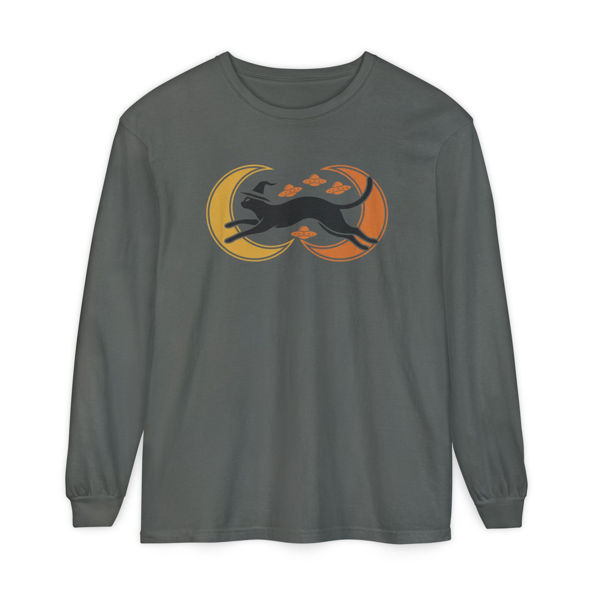 Witch Cat Celestial Ufo Long Sleeve T-Shirt