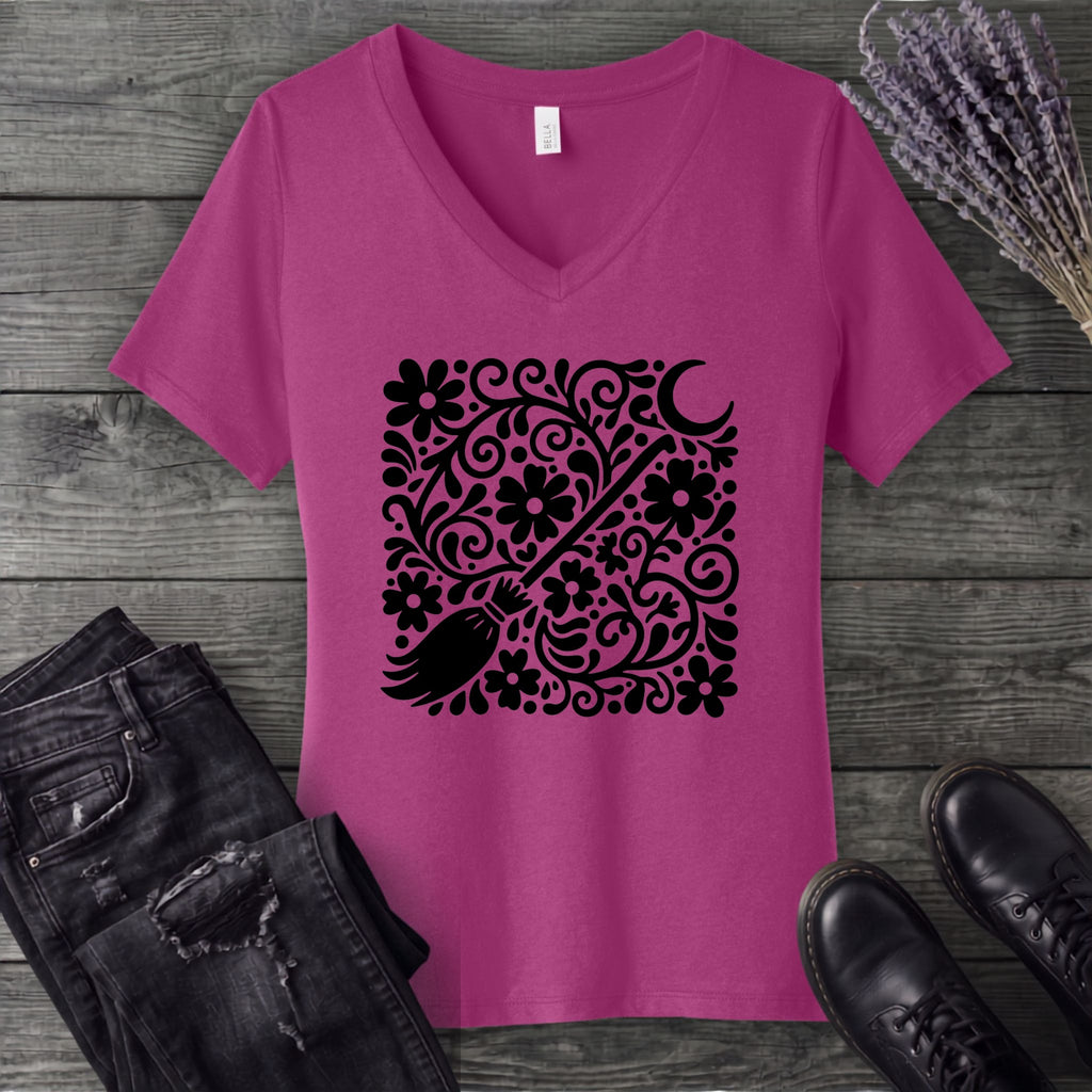 Witch's Broom Floral V-Neck T-Shirt