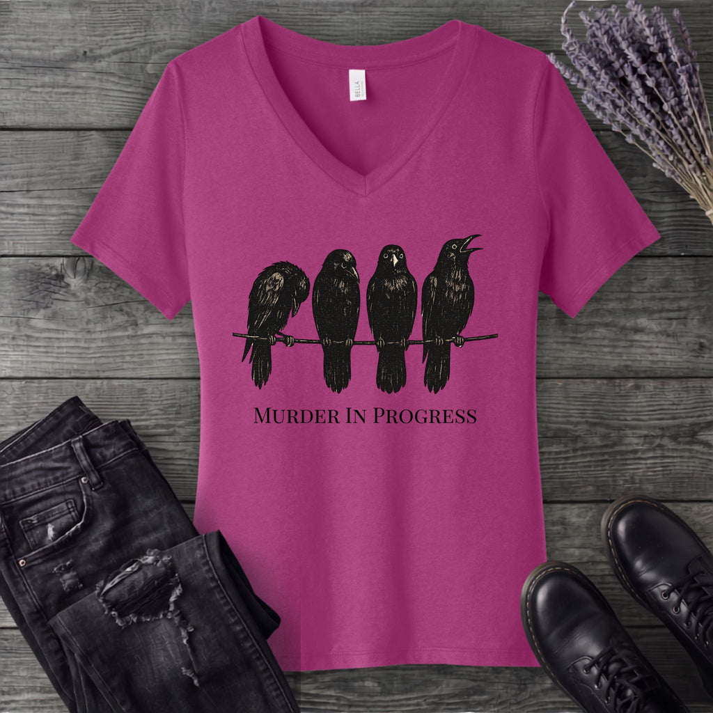 Murder In Progress Crows V-Neck T-Shirt