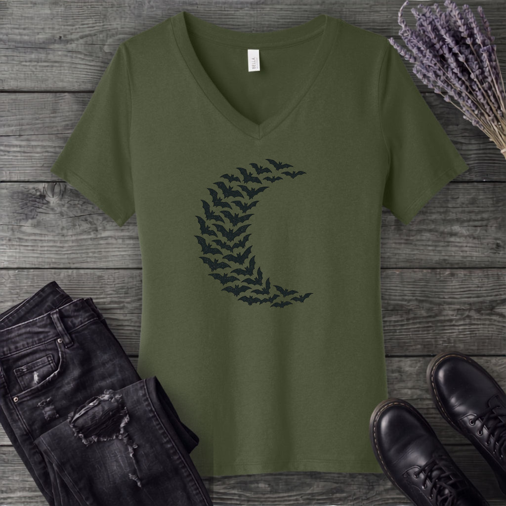 Bat Crescent Moon V-Neck T-Shirt