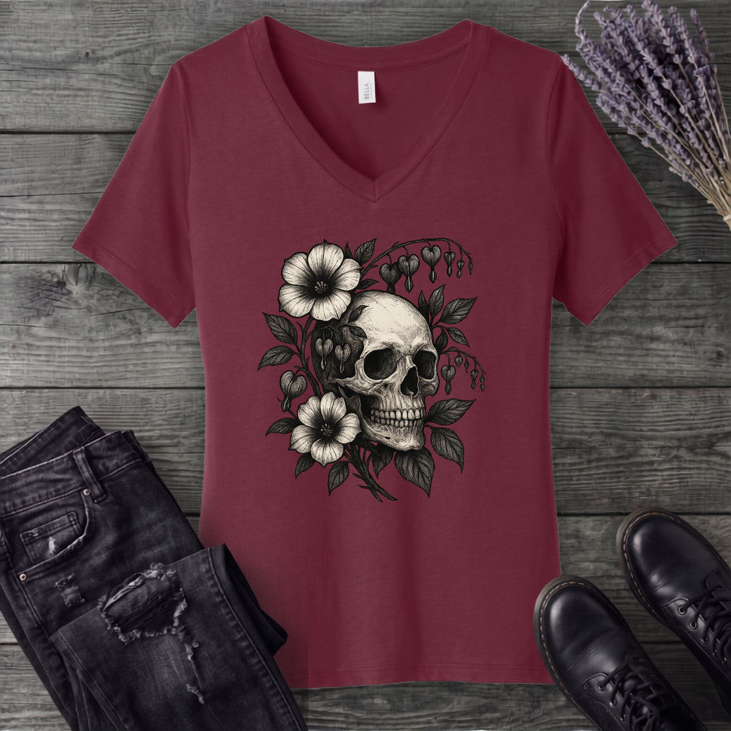 Skull Bleeding Hearts V-Neck T-Shirt