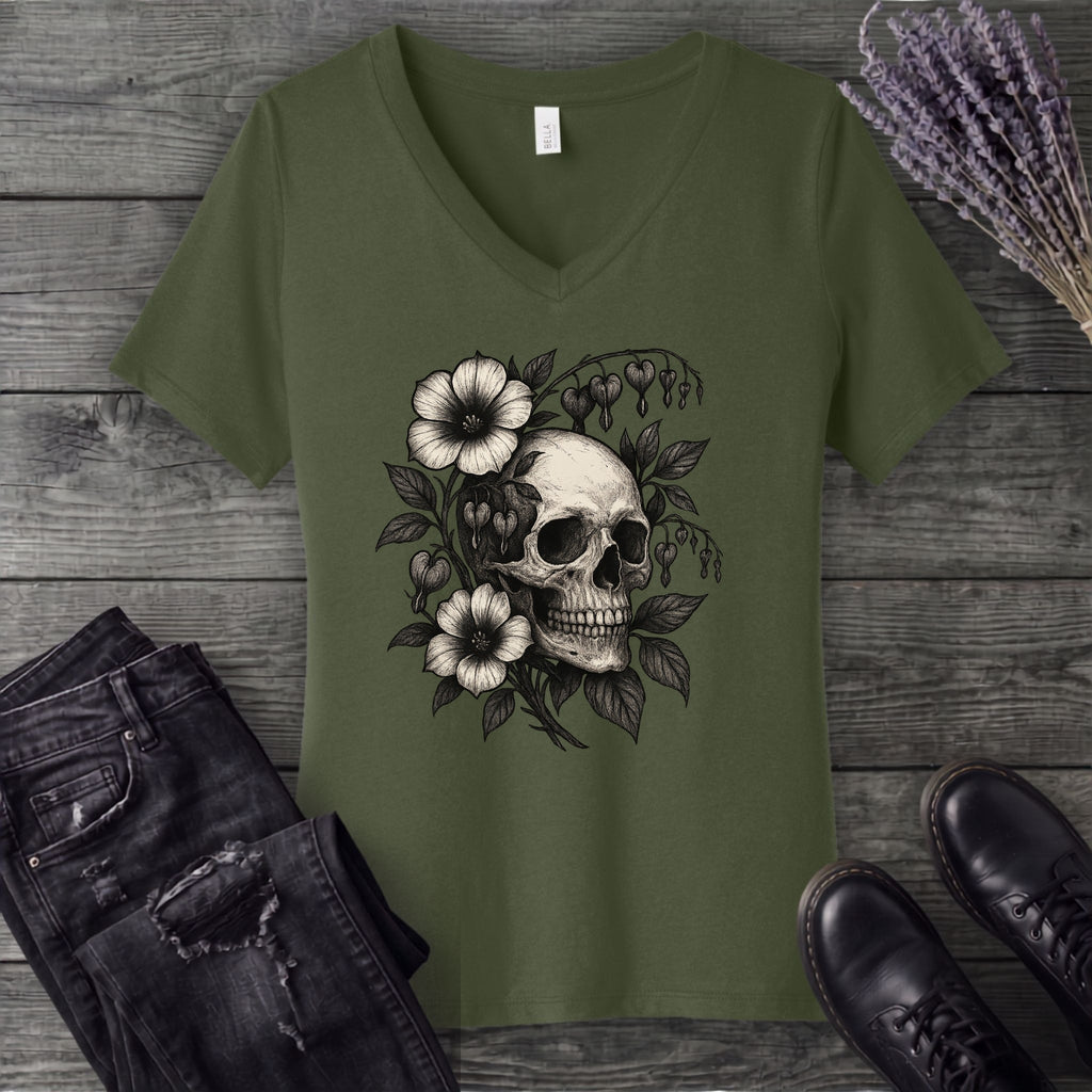 Skull Bleeding Hearts V-Neck T-Shirt