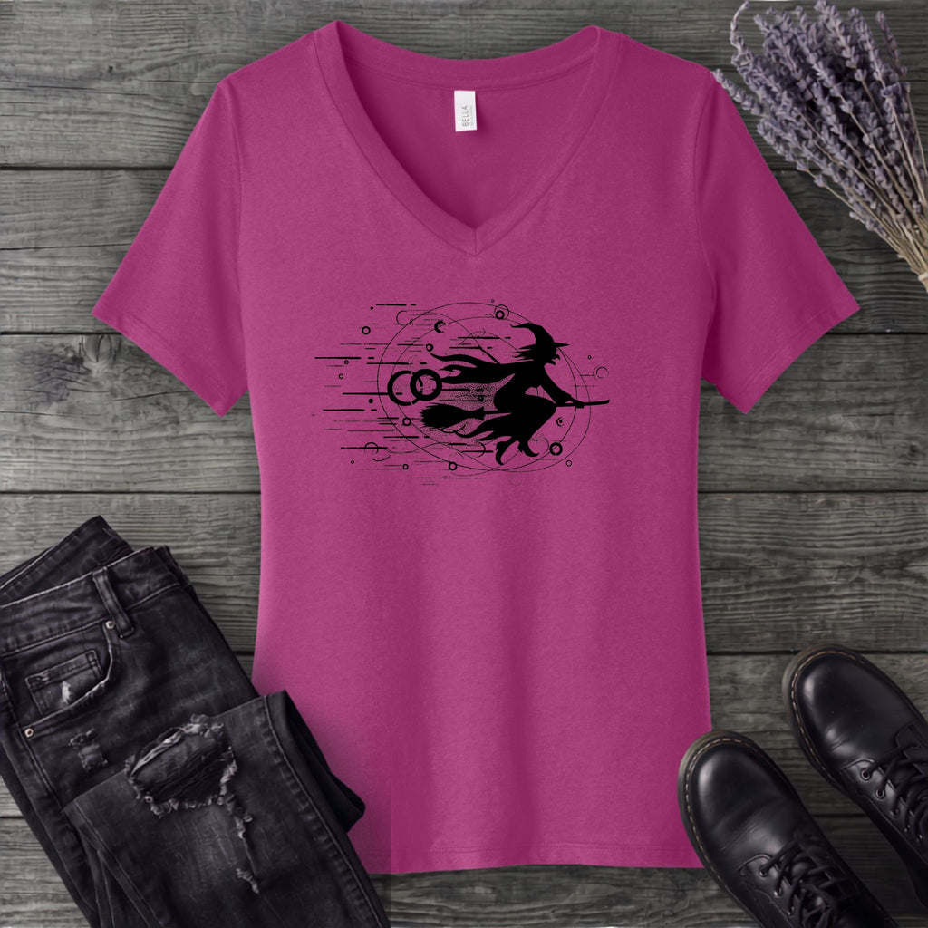 Flying Witch Grunge V-Neck T-Shirt