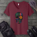 Bright Plaid Skull V-Neck T-Shirt