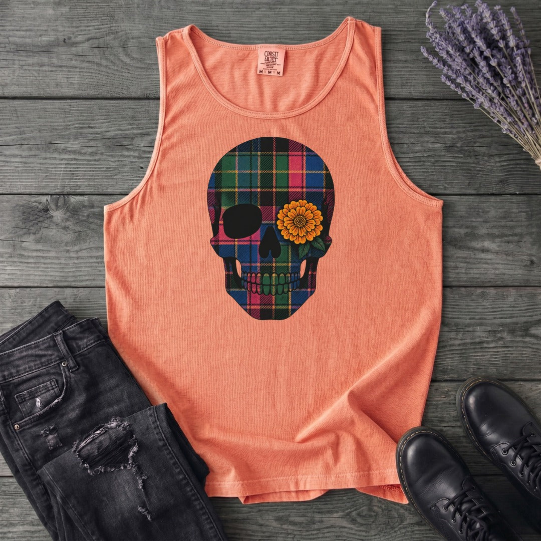 Bright Plaid Skull Tank Top